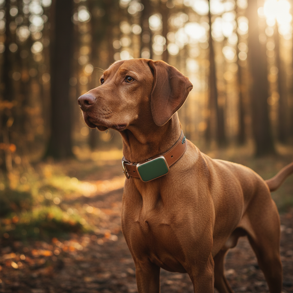 K9 Track wellness wearable on a dog collar